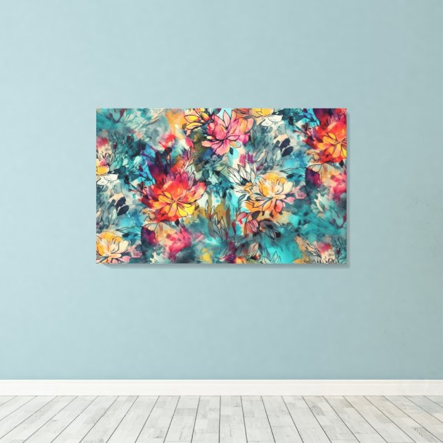 Toile Aquarelle éclaboussée et fleurs à l'encre (Insitu (Plancher de Bois))