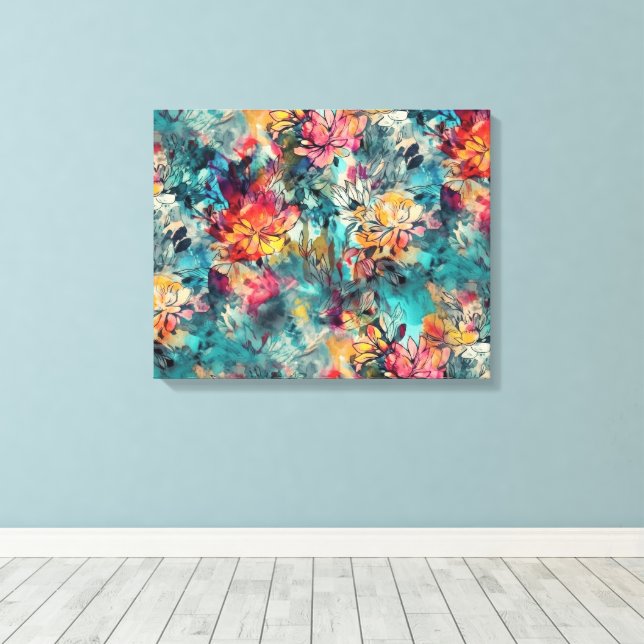 Toile Aquarelle éclaboussée et fleurs à l'encre (Insitu (Plancher de Bois))