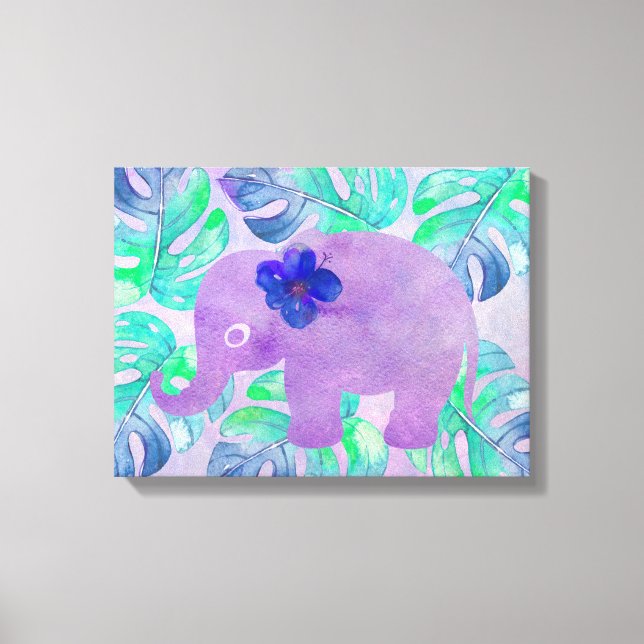 Toile Aquarelle Elephant Jungle Tropical Monstera Feuill (Recto)