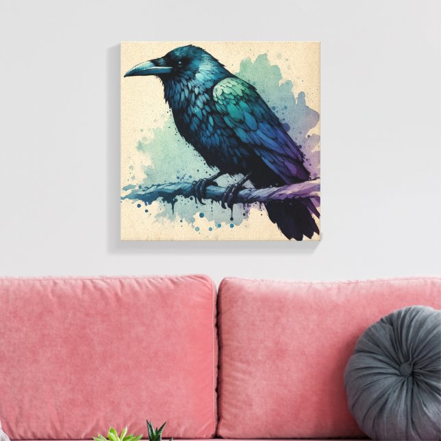 Toile Aquarelle Enchantant Raven Art : Audacieux et myst (Insitu(Salon))