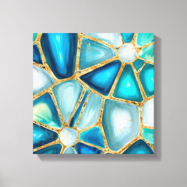 Toile Aquarelle et cellules d'or - océan (Recto)