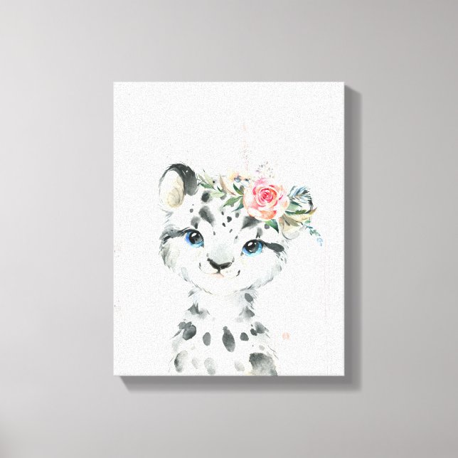 Toile Aquarelle Floral Baby Snow Leopard (Recto)