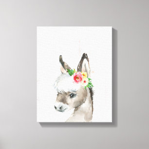 Toile Aquarelle Florale Donkey Farmhouse Style Art