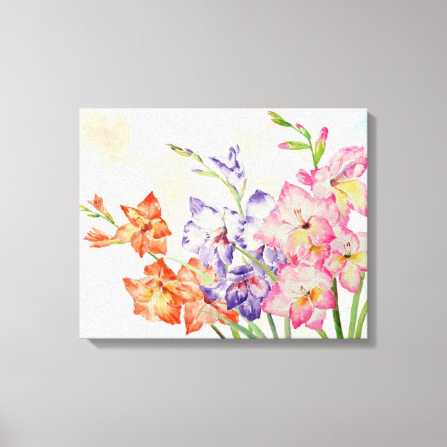 Toile Aquarelle Gladiolus rose, jaune et violet (Recto)