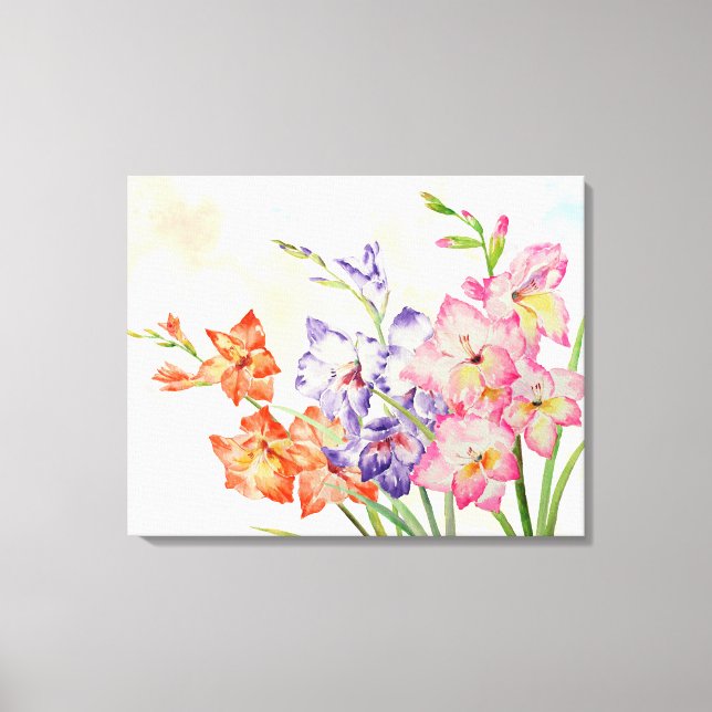 Toile Aquarelle Gladiolus rose, jaune et violet (Recto)