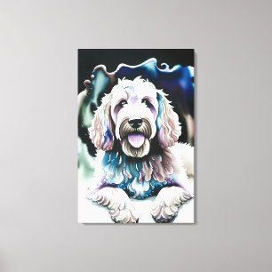 Toile Aquarelle Goldendoodle Soft Pastel "Happy Dog"