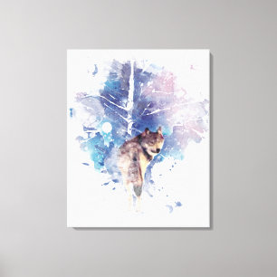 Toile Aquarelle Gris Loup Faune Animal Nature Art