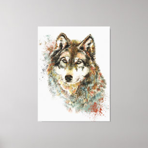 Toile Aquarelle Gris Loup Faune Animal Nature Art