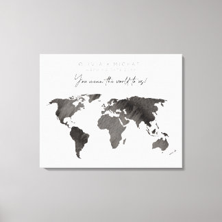 Toile Aquarelle gris World Map Canvas Livre d'invités