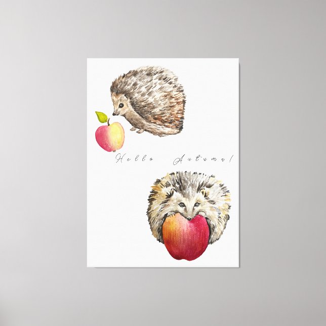 Toile Aquarelle joli hérisson et sac fourre-tout de pomm (Recto)