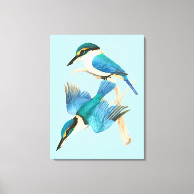 Toile Aquarelle Kingfisher Birds Bleu (Recto)