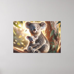 Toile Aquarelle Koala et bébé Joey dans une peinture d'a