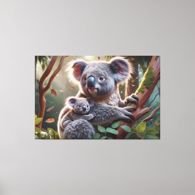 Toile Aquarelle Koala et bébé Joey dans une peinture d'a (Recto)