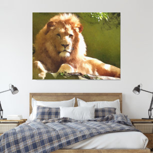 Toile Aquarelle Lion de Zoo