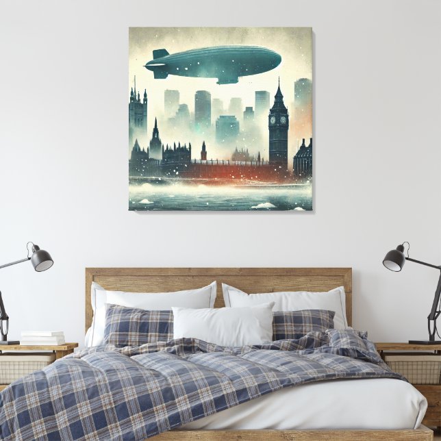 Toile Aquarelle Londres Skyline avec Dirigeable (Insitu(Chambre))