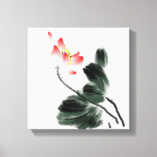 Toile Aquarelle Lotus Floral Chinoiserie Enk Wash Paint