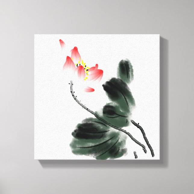 Toile Aquarelle Lotus Floral Chinoiserie Enk Wash Paint (Recto)