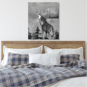 Toile Aquarelle Loup Animalier Hurlement Solitaire Art