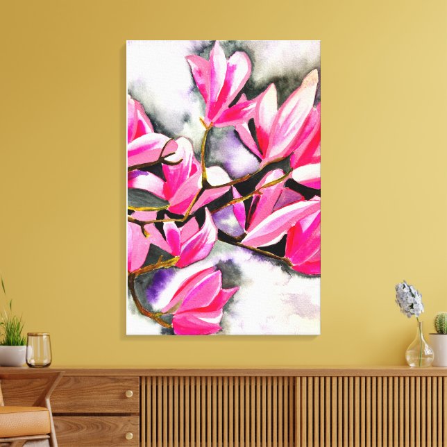 Toile Aquarelle magnolia rose (Insitu(Salon))