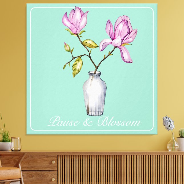 Toile Aquarelle Magnolia Rose Élégant (Insitu(Salon))