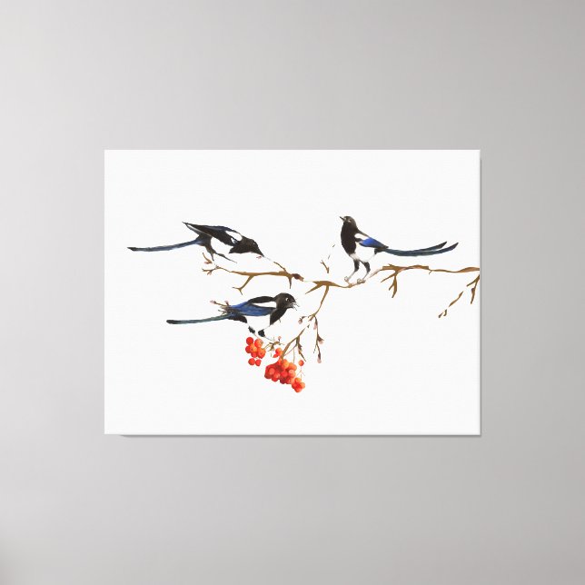 Toile Aquarelle Magpie Oiseaux Nature Art (Recto)