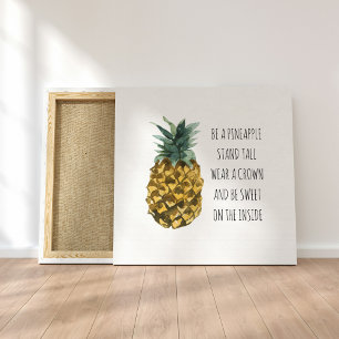 Toile Aquarelle moderne ananas et citation amusante posi