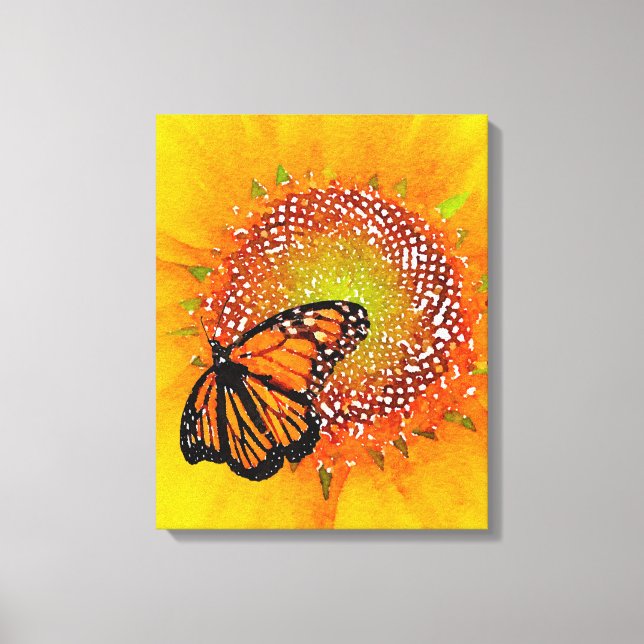 Toile Aquarelle Monarque Papillon Monarque sur tournesol (Recto)