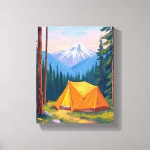 Toile Aquarelle Montagne de Camping