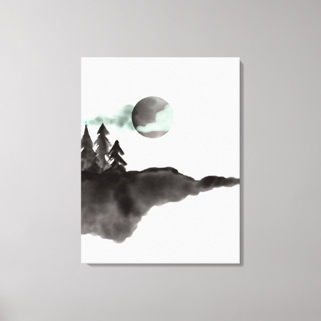 Toile Aquarelle Montagnes noires et blanches Paysage (Recto)