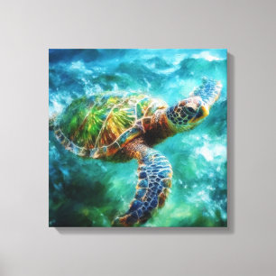 Toile Aquarelle Natation Tortue de mer