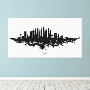 Toile Aquarelle New York Skyline noir et blanc