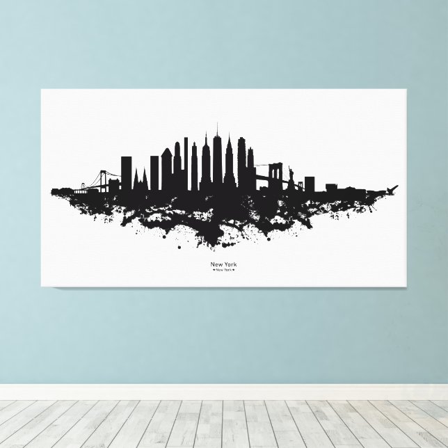 Toile Aquarelle New York Skyline noir et blanc (Insitu (Plancher de Bois))