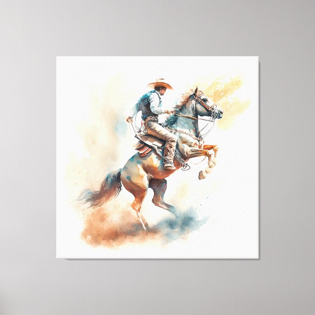 Toile Aquarelle occidentale poussiéreuse « Bucking Bronc (Recto)
