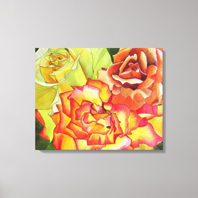 Toile Aquarelle orange et rose jaune art original (Recto)