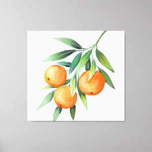 Toile Aquarelle Orange Fruits : Branches Isolées.