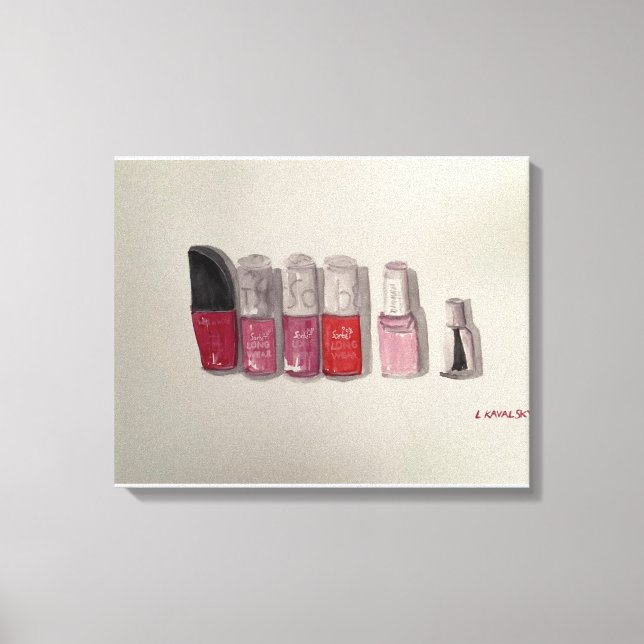 Toile Aquarelle originale Art Nailpolish -Rose & Rouge (Recto)