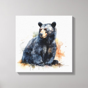 Toile Aquarelle Ours Noir Art Forestier