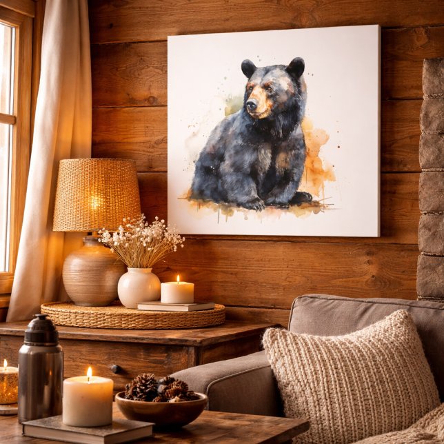 Toile Aquarelle Ours Noir Art Forestier (Créateur téléchargé)