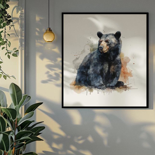 Toile Aquarelle Ours Noir Ours Bois Art (Créateur téléchargé)