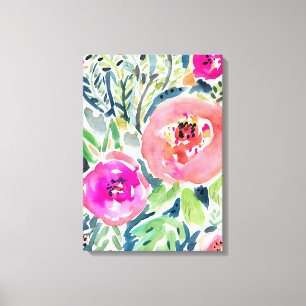 Toile Aquarelle Painterly de pêche audacieuse florale