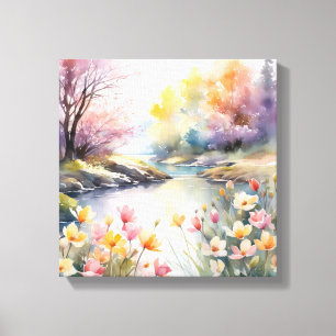 Toile Aquarelle paisible Riverbank
