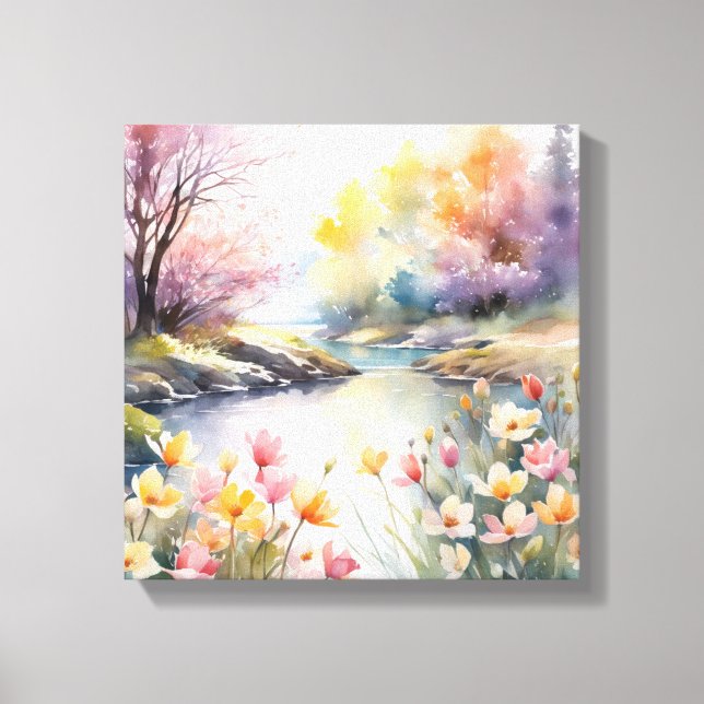 Toile Aquarelle paisible Riverbank (Recto)