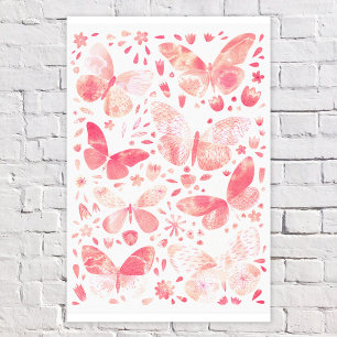Toile Aquarelle Papillon Peach Coral rose