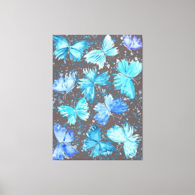Toile Aquarelle Papillons bleu et turquoise 1. (Recto)