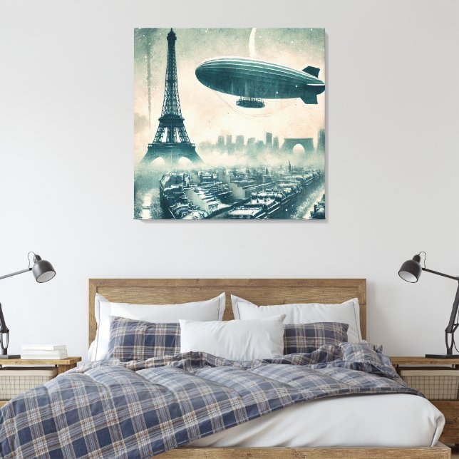 Toile Aquarelle Paris Skyline avec Dirigible et Eiffel (Insitu(Chambre))