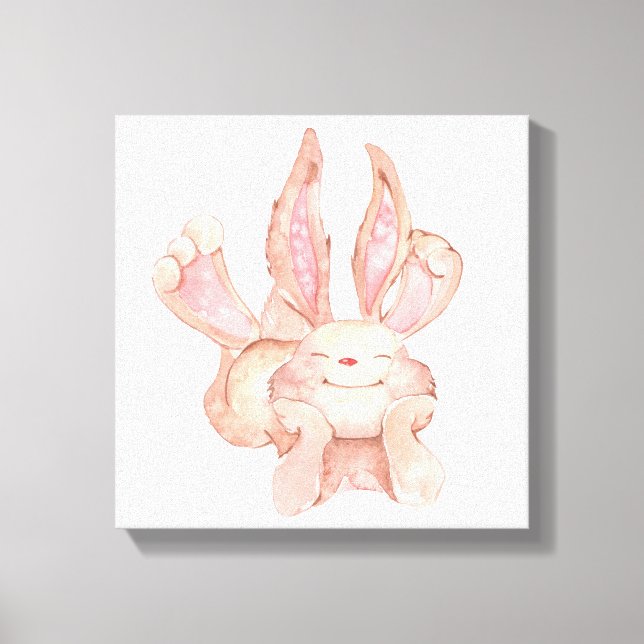 Toile Aquarelle Peint Smiling Lapin Lapin Coy (Recto)