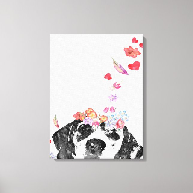 Toile Aquarelle Peinture Beagle Chien Fleurs de couronne (Recto)
