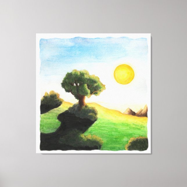 Toile aquarelle peinture imaginaire arbre nature paysage (Recto)