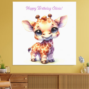 Toile Aquarelle petite girafe