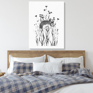 Toile Aquarelle petite souris mignonne suspendue aux fle